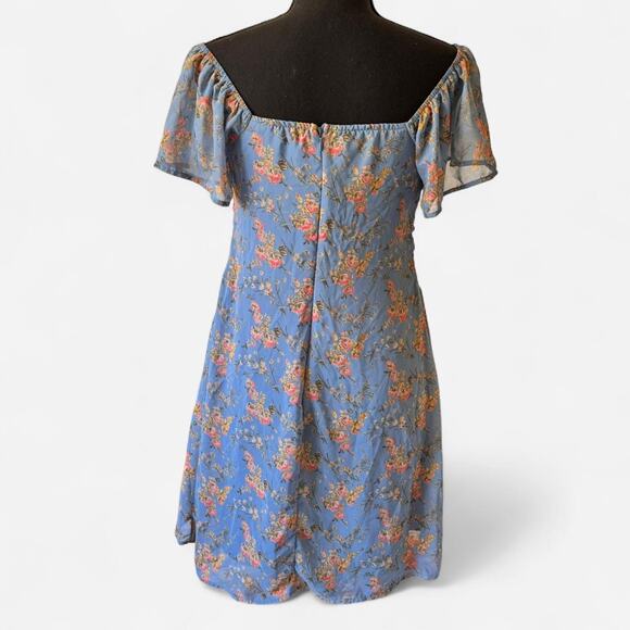 Lush Blue ditsy floral babydoll dress sz M milkmaid chiffon cottage romantic - Picture 4 of 8